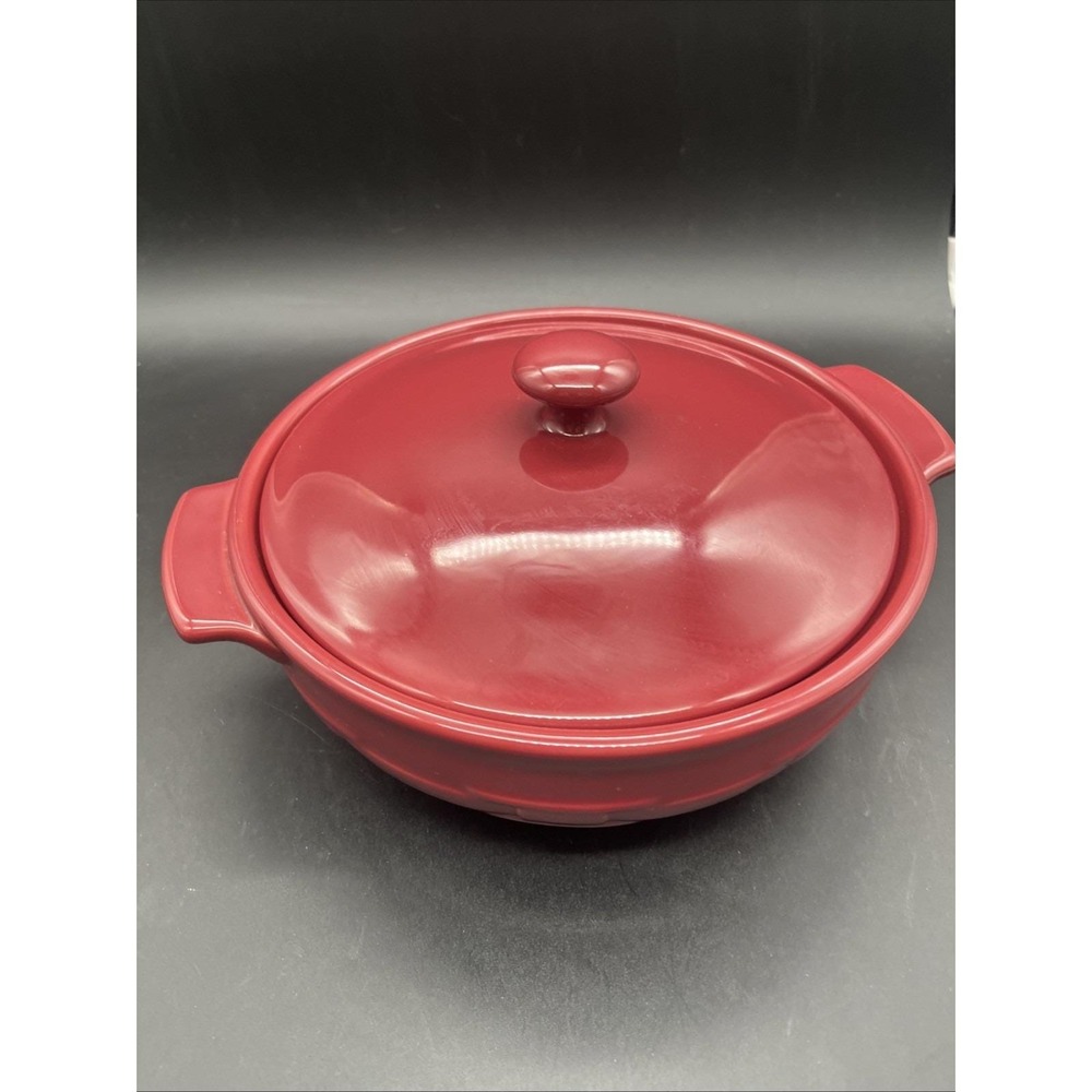 Vtg Longaberger Woven Traditions Paprika Red Round Covered Casserole Dish Lid